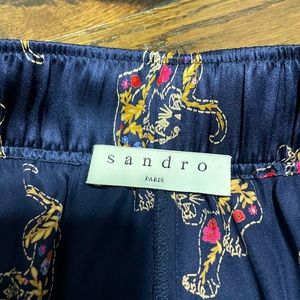SANDRO Paris Silk Tiger Motif Pajama Style Pants